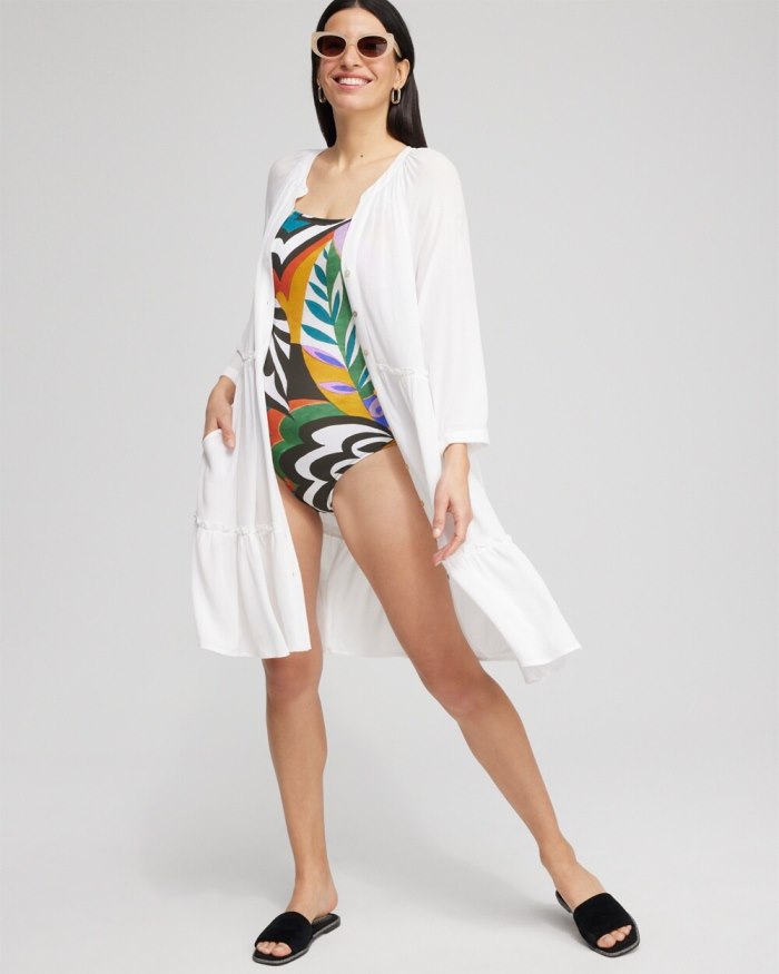 Chicos Button Front Swim Coverup - Alabaster