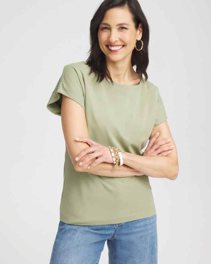 Chicos Modern Cap Sleeve Tee - Jojoba Green