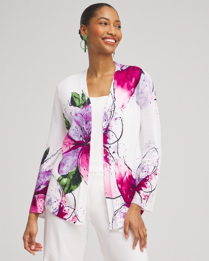 Chicos Spun Rayon Petals Flare Sleeve Cardigan - Magenta Rose