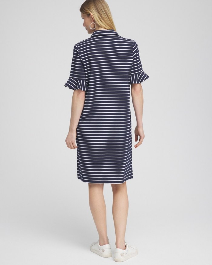 Chicos Zenergy UPF Neema Stripe Ruffle Dress - Classic Navy