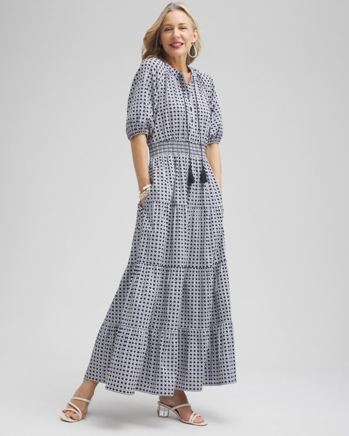 Chicos Poplin Basket Weave Maxi Dress - Classic Navy