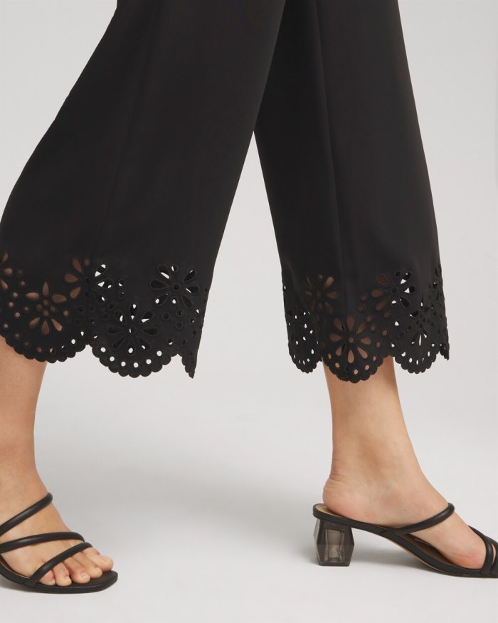 Chicos Satin Eyelet Hem Culottes - Black