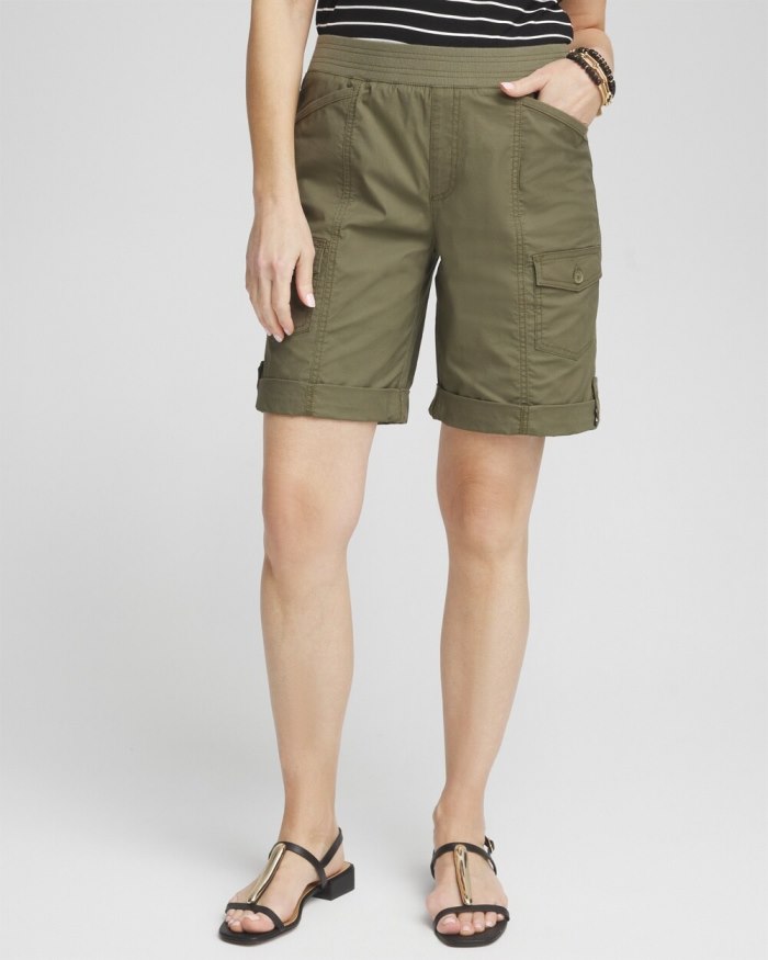 Chicos Poplin Roll Tab Shorts - SECRET MEADOW