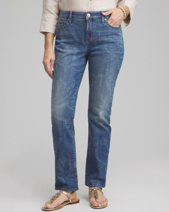 Chicos Girlfriend Laser Print Jeans - Newberry Indigo