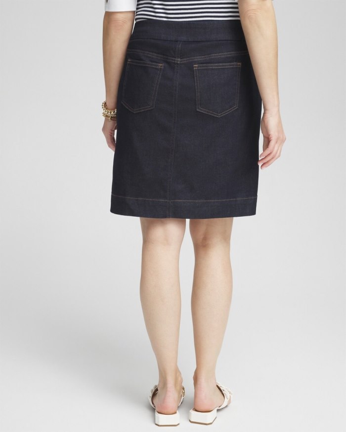 Chicos Button Detail Pull-on Denim Skort - CRESTONE PEAK RINSE