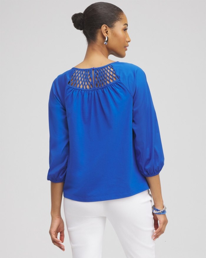 Chicos Lattice Detail Top - Intense Azure