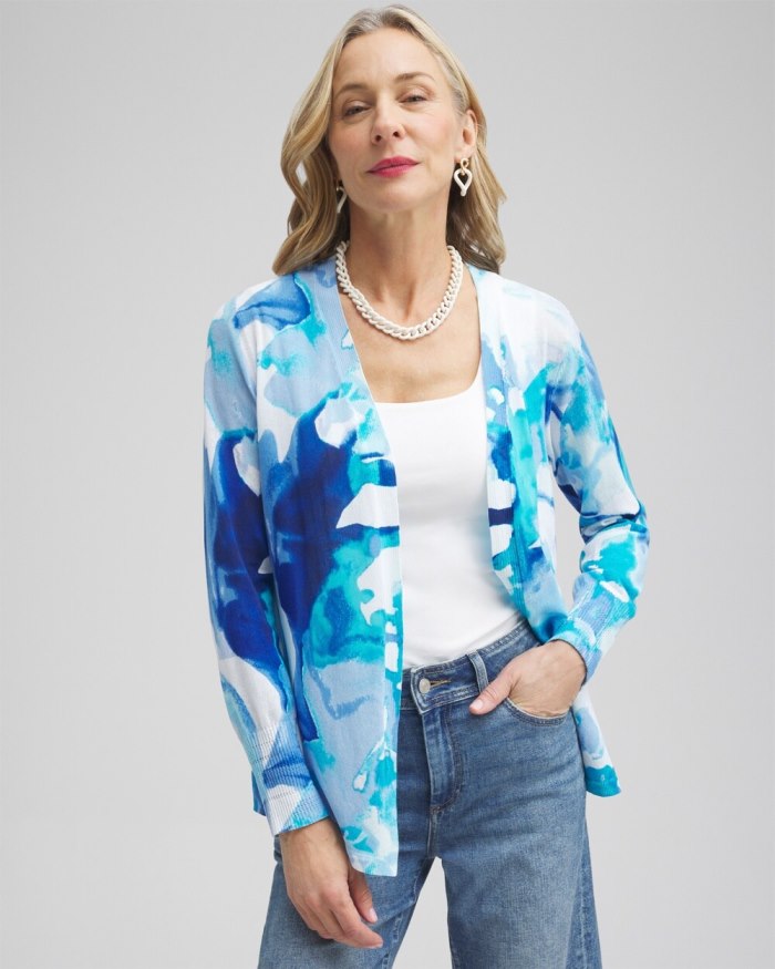 Chicos Summer Romance Watercolor Topper Cardigan - Intense Azure