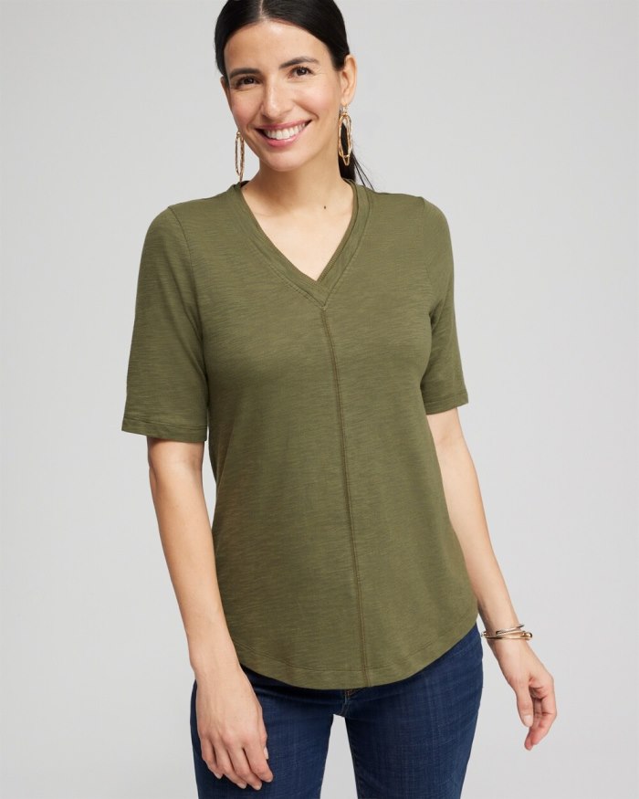 Chicos Elbow Sleeve A-line Tee - Olive