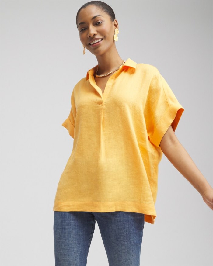 Chicos Linen Popover Top - Mango Sorbet