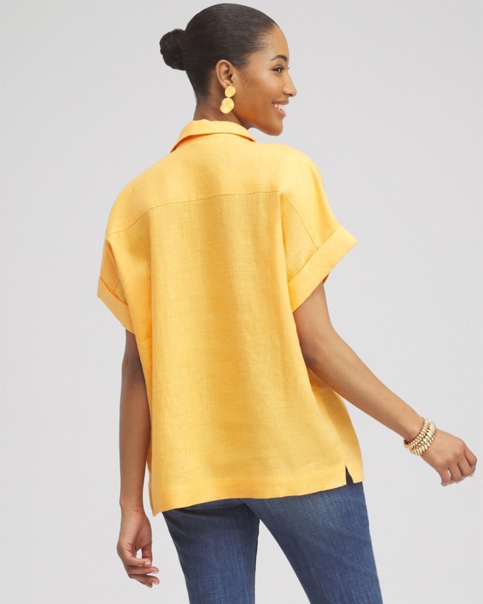 Chicos Linen Popover Top - Mango Sorbet