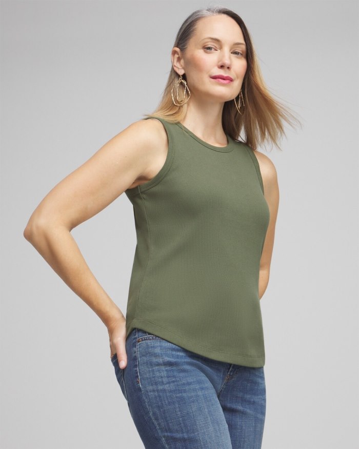 Chicos Ribbed High Neck Tank - Olive