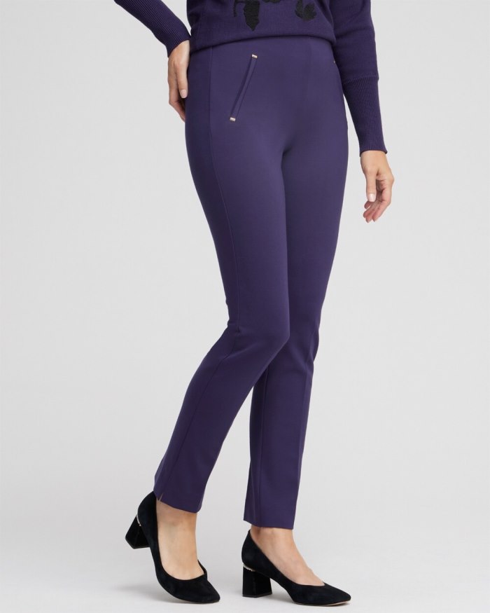 Chicos Juliet Ponte Trim Detail Ankle Pants - Dewberry