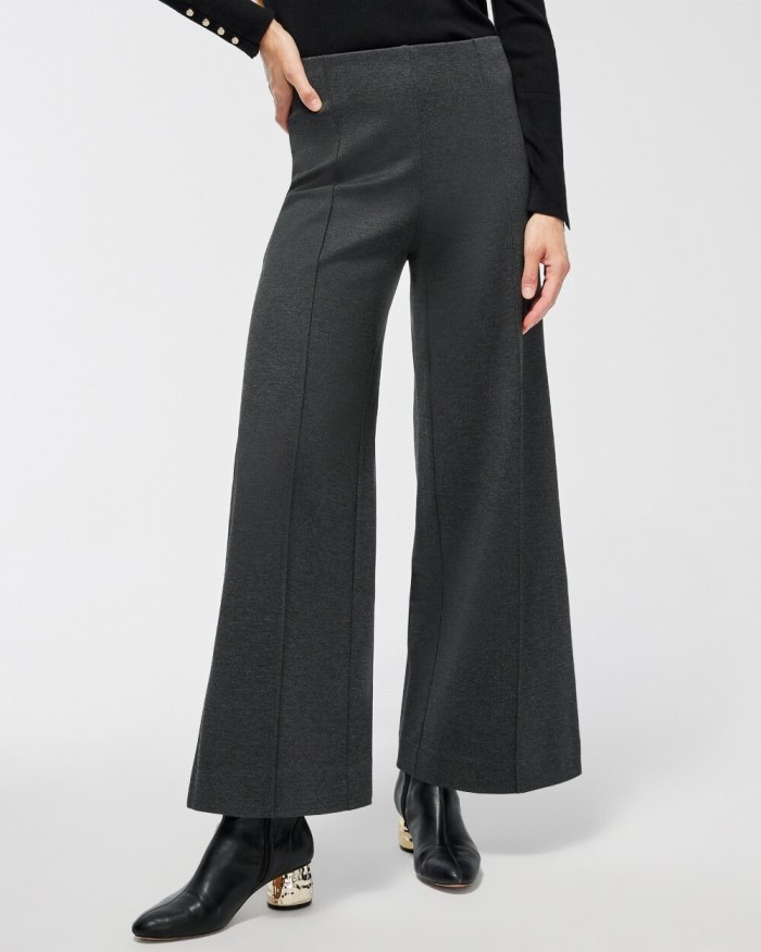 Chicos Ponte Pintuck Wide Leg Ankle Pants - Graphite Heather Gray