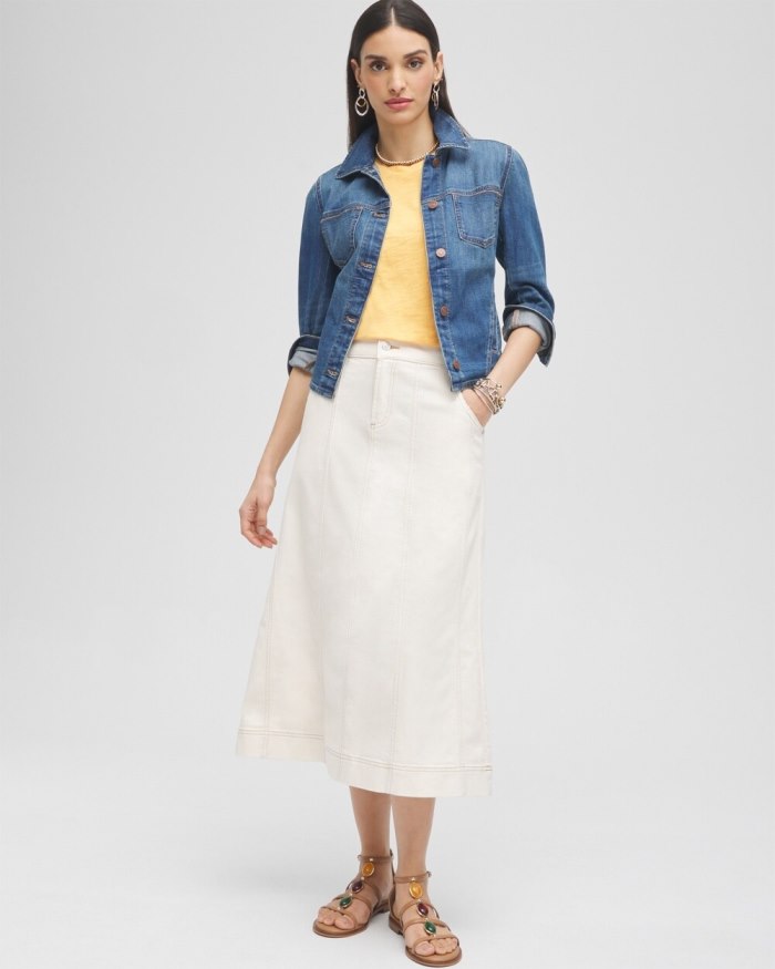 Chicos Seeded Denim Midi Skirt - Natural Seeded