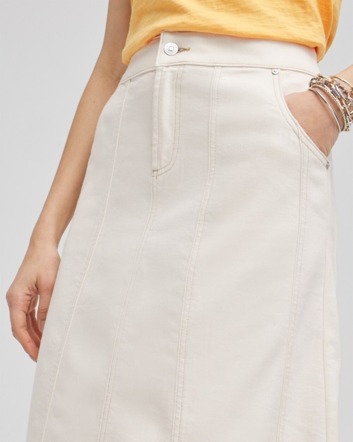 Chicos Seeded Denim Midi Skirt - Natural Seeded