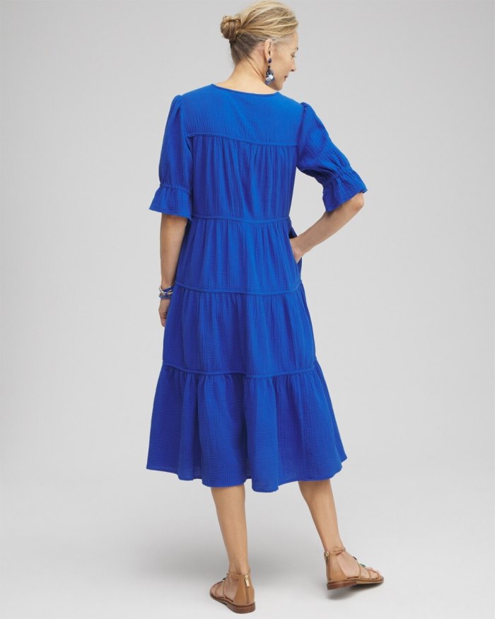 Chicos Gauze Tiered Midi Dress - Intense Azure