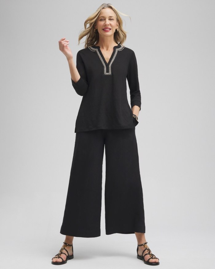 Chicos Linen Embellished Tunic - Black