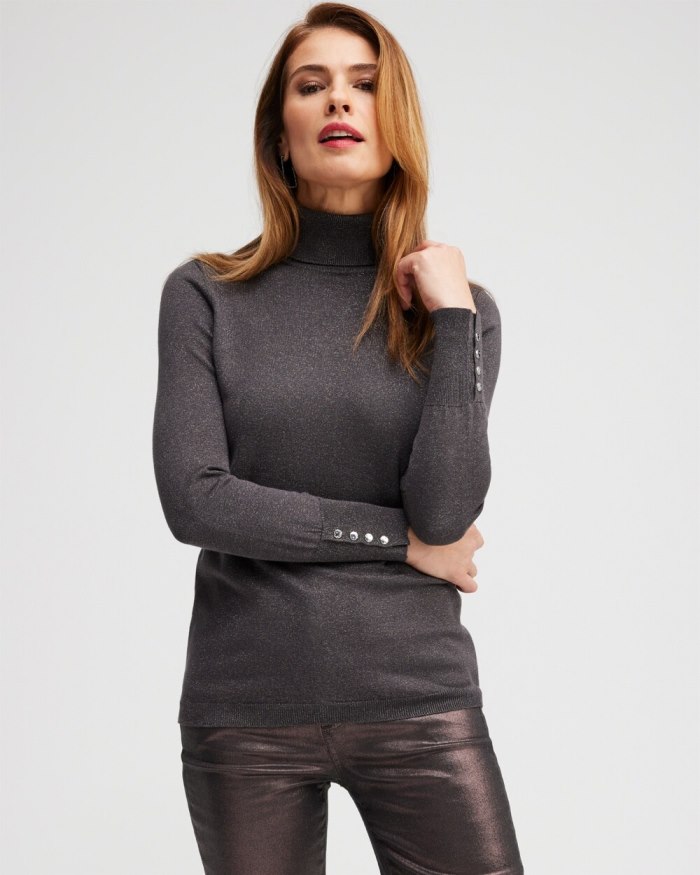 Chicos Grey Lurex Turtleneck Sweater - Pewter