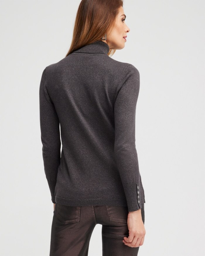 Chicos Grey Lurex Turtleneck Sweater - Pewter