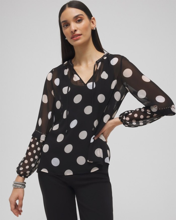 Chicos Studded Polka Dot Blouse - Black