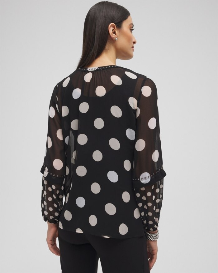 Chicos Studded Polka Dot Blouse - Black