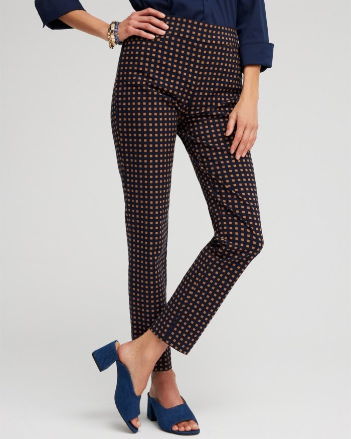 Chicos Brigitte Square Dot Ankle Pants - Classic Navy/Briar Brown