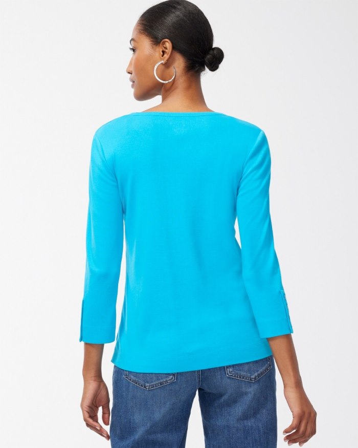 Chicos Pima 3/4 Sleeve Everyday Tee - Midnight Tide