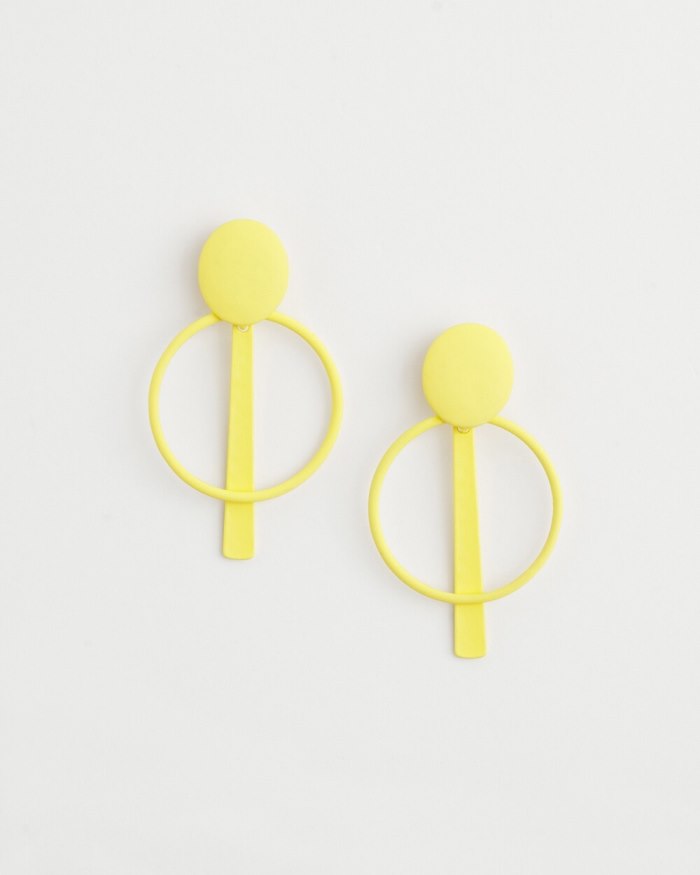 Chicos Yellow Clip-on Drop Hoops - Soft Buttercup