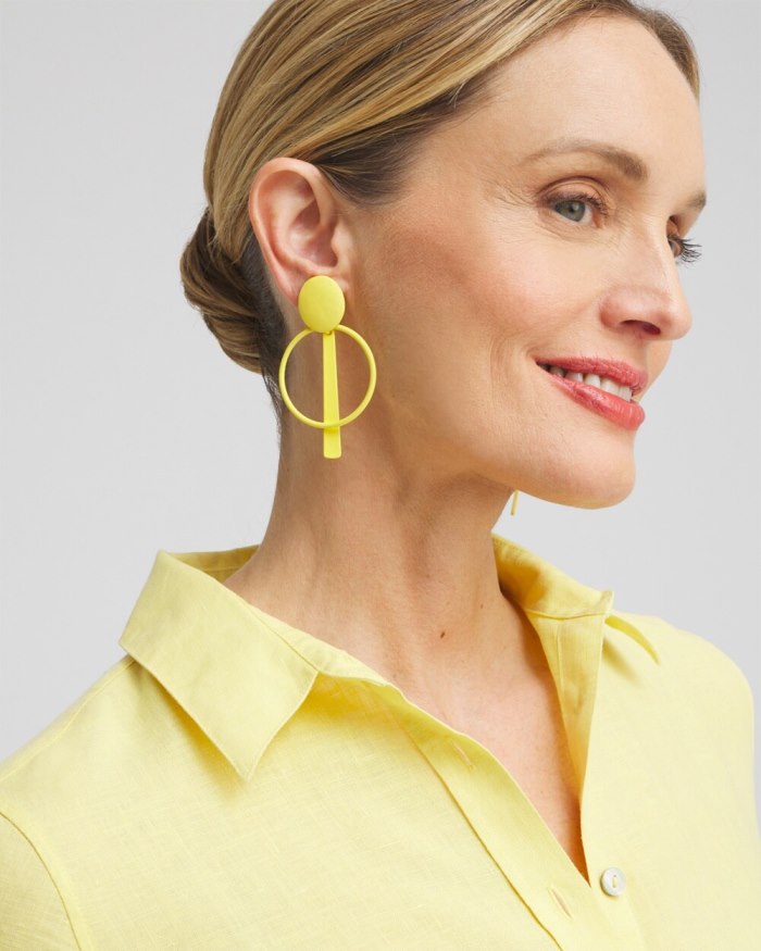 Chicos Yellow Clip-on Drop Hoops - Soft Buttercup