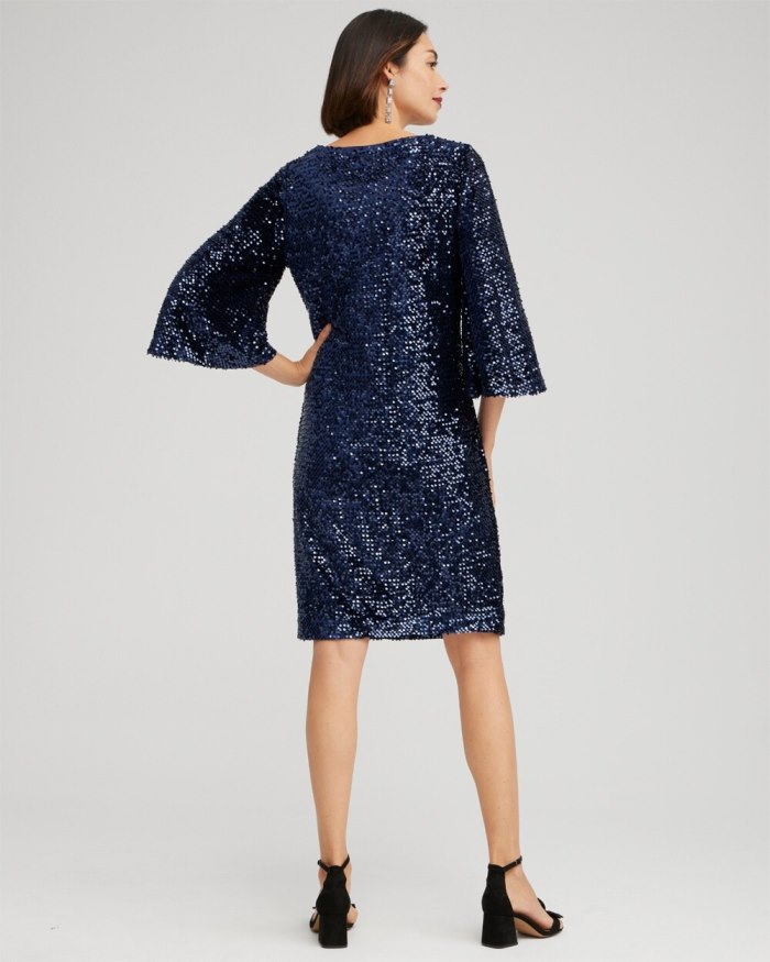 Chicos Velvet Sequin Bell Sleeve Dress - Midnight