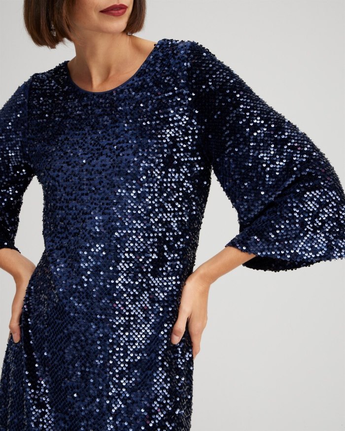 Chicos Velvet Sequin Bell Sleeve Dress - Midnight