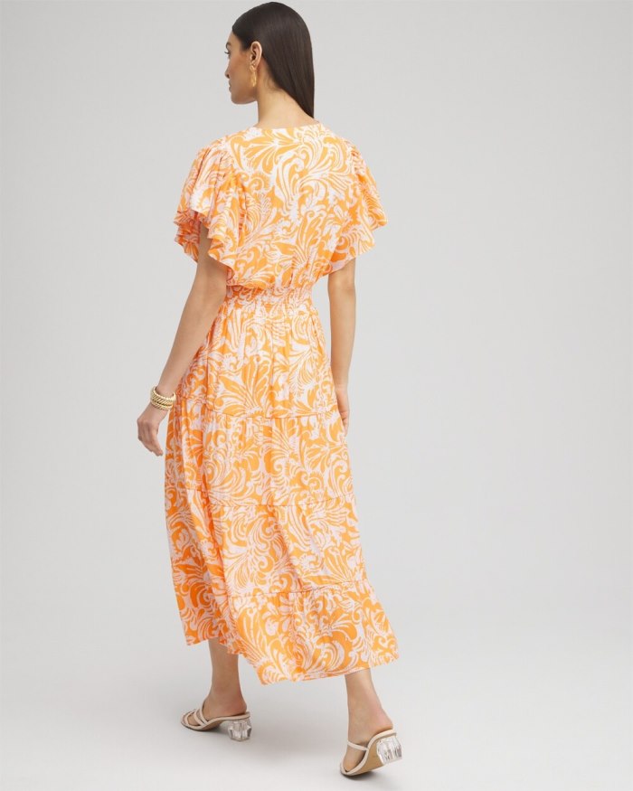 Chicos Flutter Sleeve Tiered Maxi Dress - Nectarine