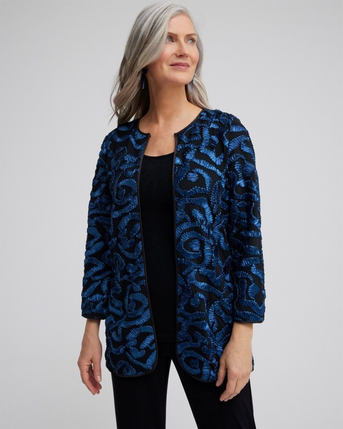 Chicos Travelers Collection Embroidered Jacket - Azores Blue