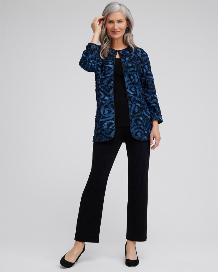 Chicos Travelers Collection Embroidered Jacket - Azores Blue