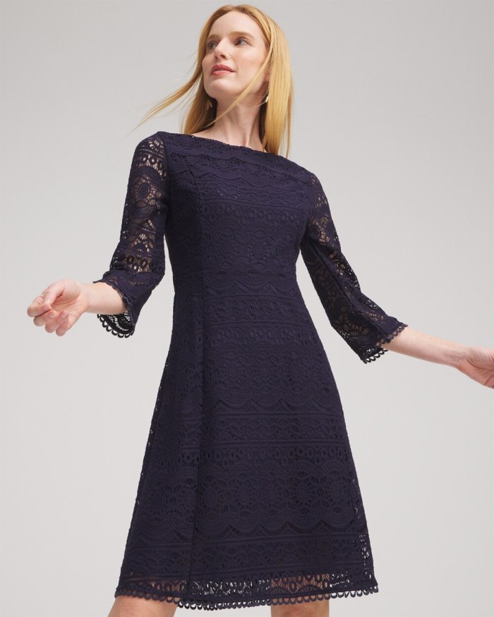 Chicos Lace Fit & Flare Dress - Classic Navy