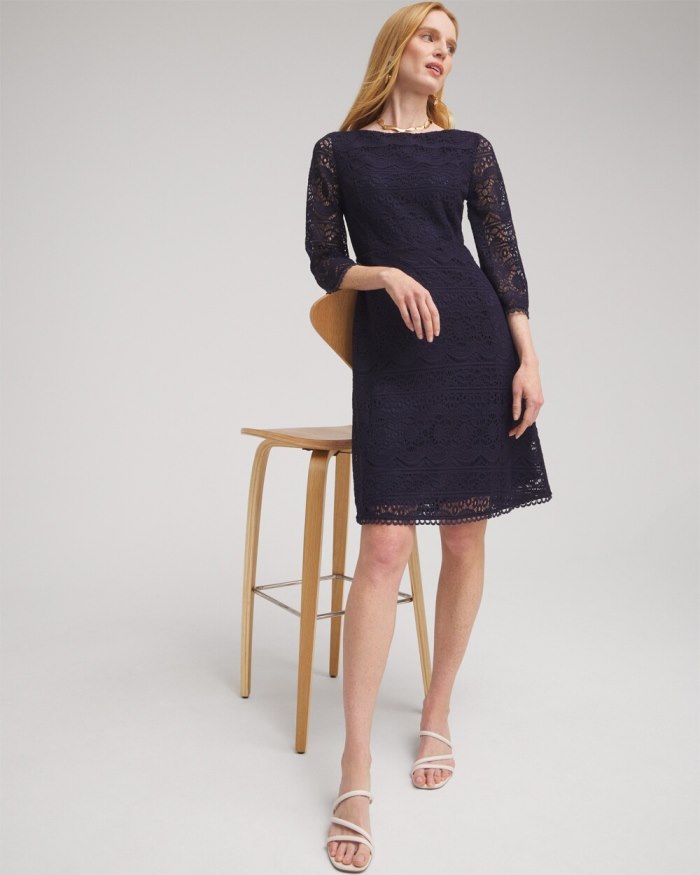 Chicos Lace Fit & Flare Dress - Classic Navy