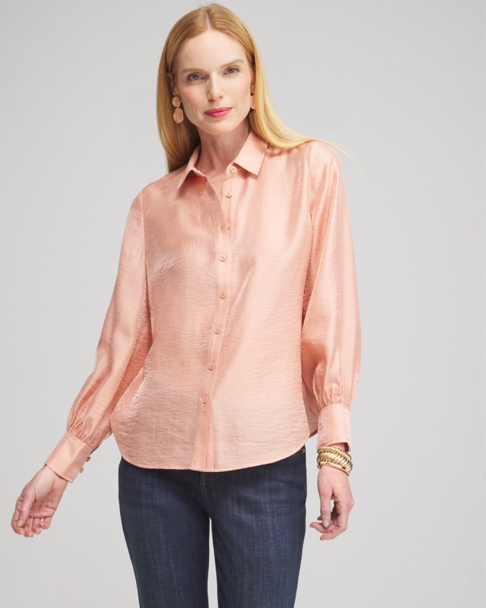 Chicos Shimmery Long Sleeve Shirt - Pink Clay