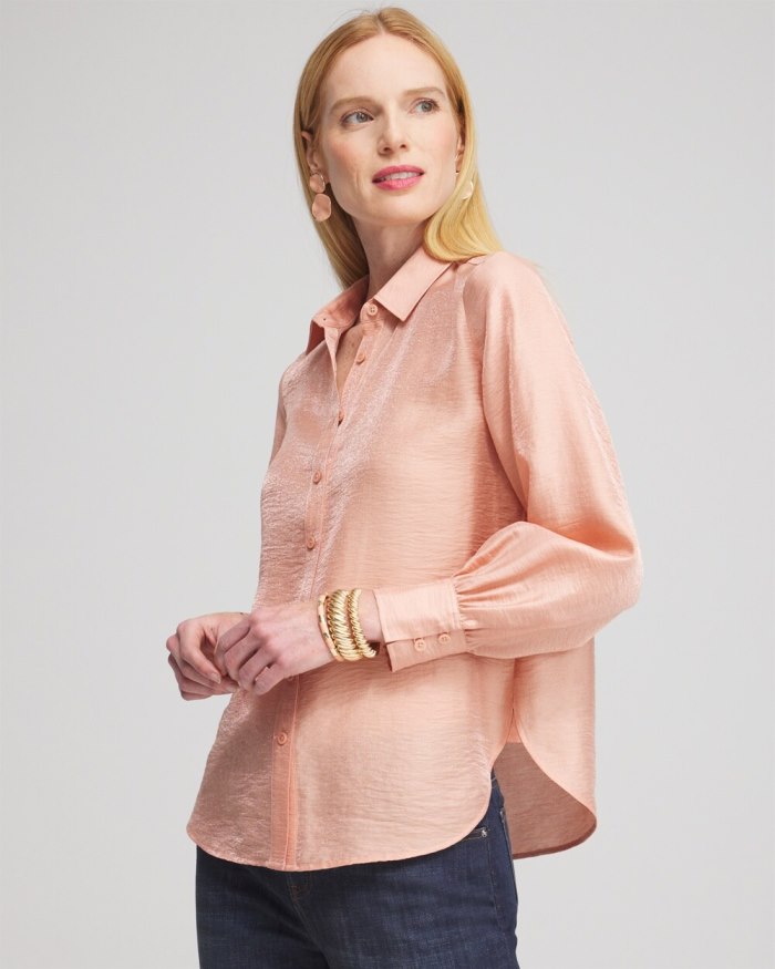 Chicos Shimmery Long Sleeve Shirt - Pink Clay