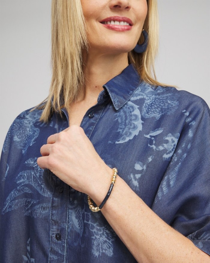 Chicos Enamel Bar Stretch Bracelet - Navy