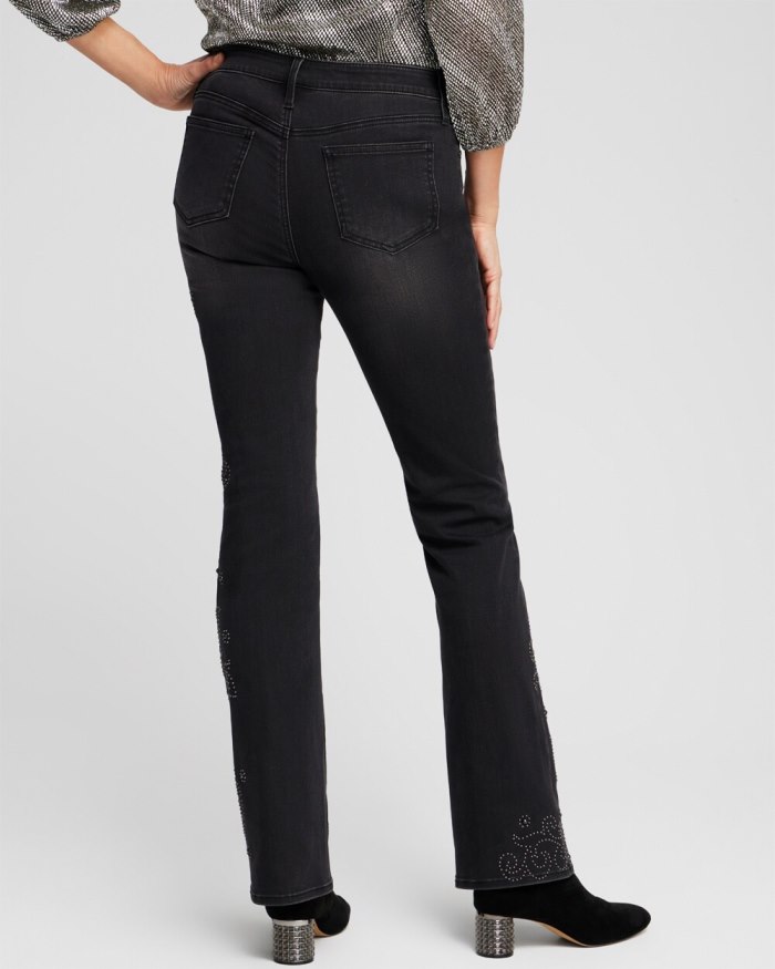 Chicos Girlfriend Studded Flare Jeans - Dark Mist Wash