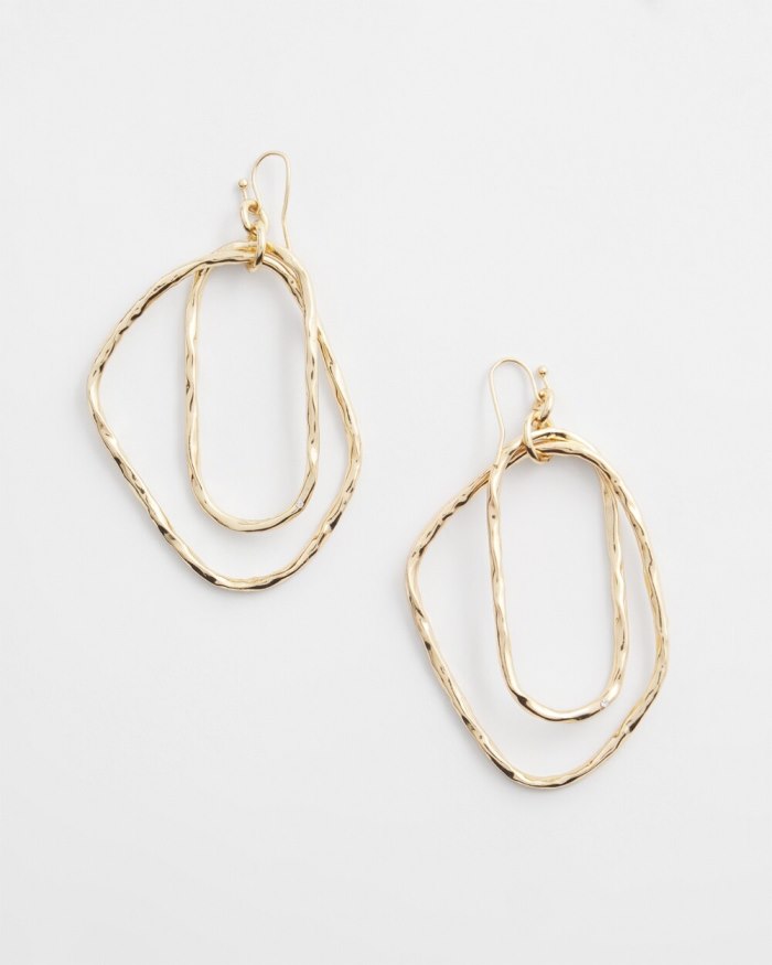 Chicos Gold Tone Textured Drop Earrings - Gold