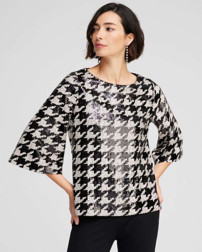 Chicos Sequin Houndstooth Tee - Black