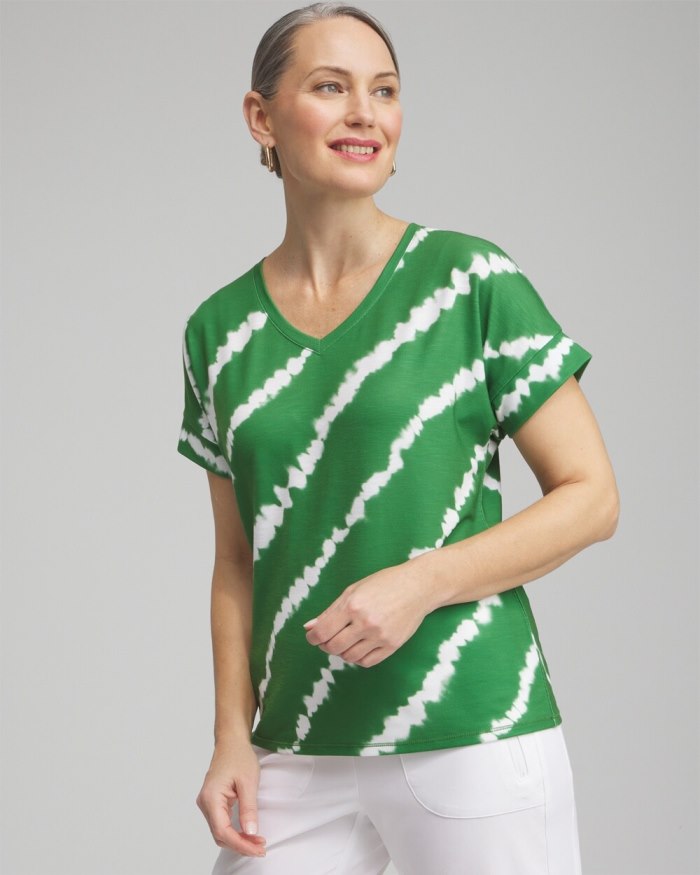 Chicos Zenergy V-neck Tie Dye Tee - Verdant Green