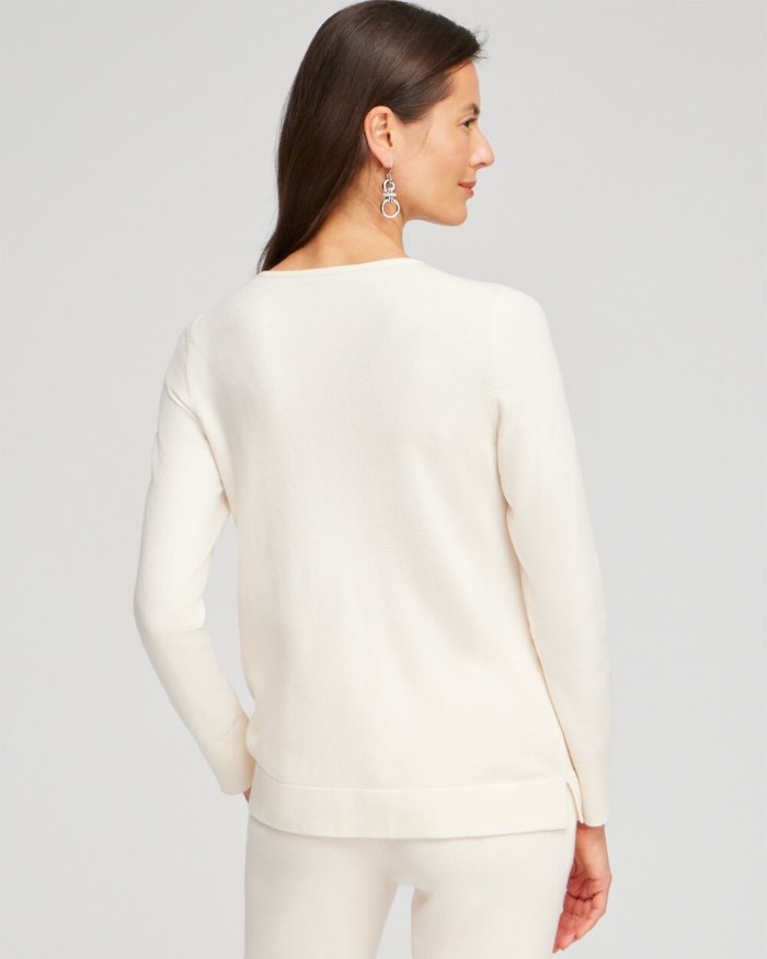 Chicos Zenergy Luxe Cashmere Blend Ball Chain Sweater - English Cream