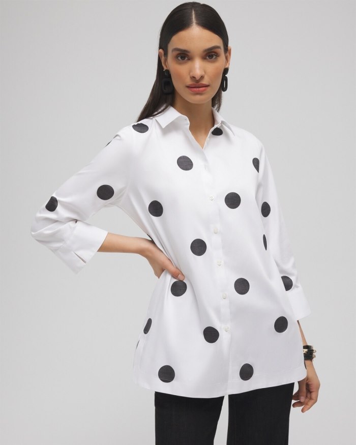 Chicos No Iron Stretch Polka Dot Tunic - Optic White