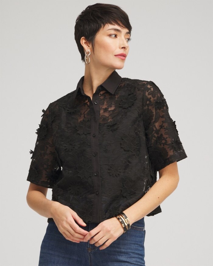 Chicos Lace Applique Shirt - Black