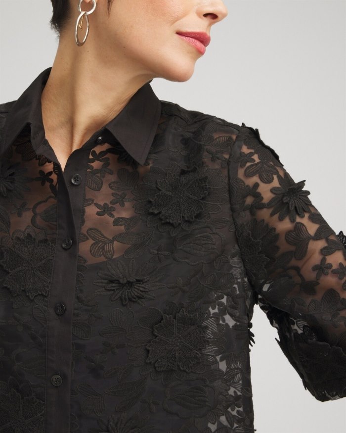 Chicos Lace Applique Shirt - Black