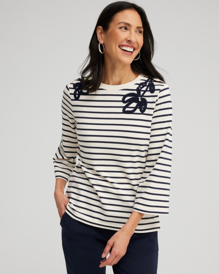 Chicos Zenergy Soutache Stripe Pullover - Classic Navy