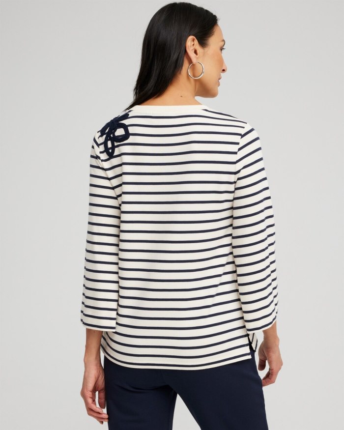 Chicos Zenergy Soutache Stripe Pullover - Classic Navy