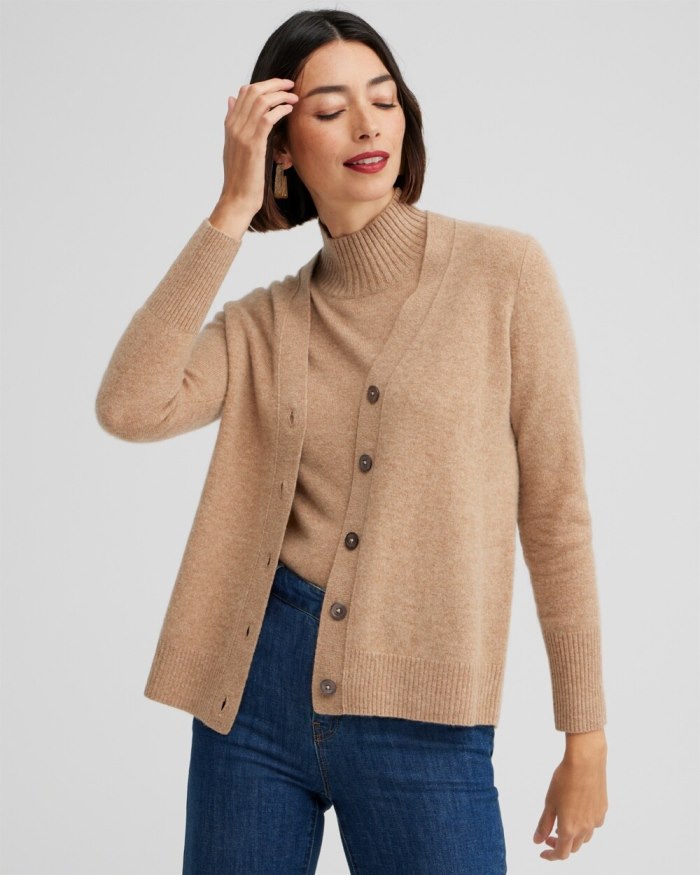 Chicos Cashmere Cardigan Sweater - Camel